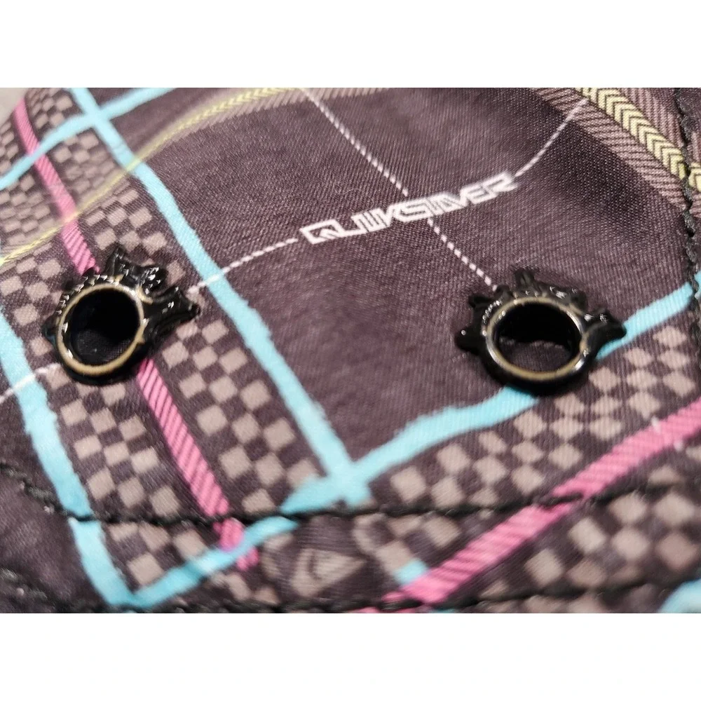 Vtg Quicksilver Board Shorts Swim Trunks Men 32 34 Black Blue Pink Plaid 90s Y2K